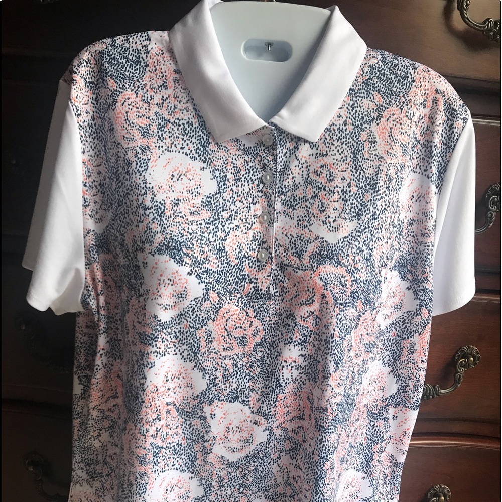 CALLAWAY WOMENS GOLF POLO SIZE L WHITE/NAVY/CORAL